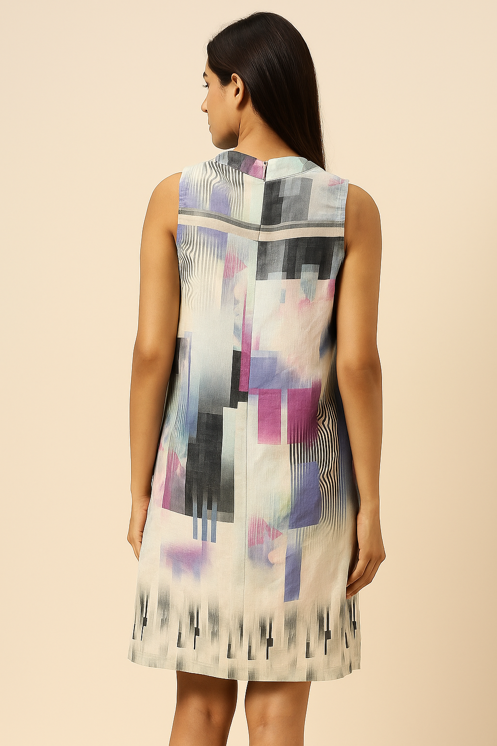 Women Stylish Casual Pastel Skyline Sleeveless Shift Dress