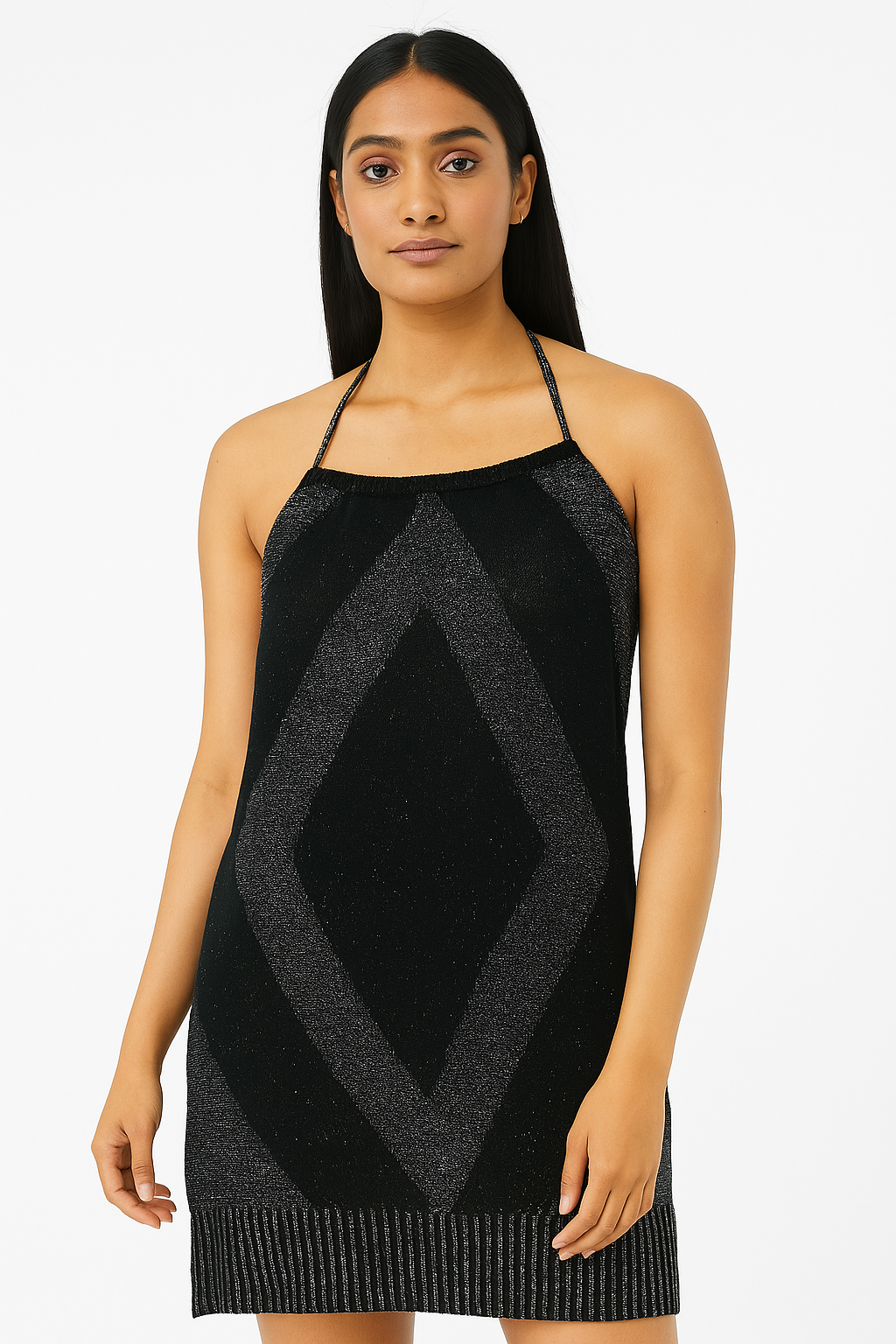 Party wear Black Glitter Halter Neck Backless Mini Dress