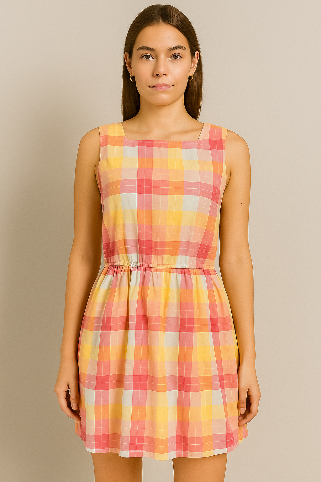 Women Trendy Stylish Multicolor Plaid Sleeveless Summer Dress