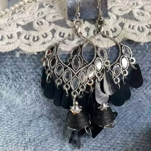 Stylish Elegant Black Teardrop Chandelier Earrings